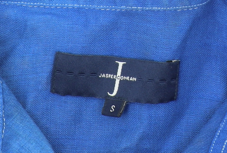 Brand and care label for Jasper Conran Blue unisex linen button-up shirt, s, casual