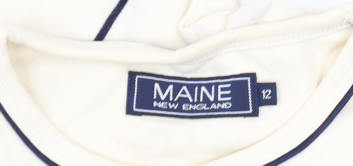 Maine New England Women Ivory Striped T-Shirt Size 12