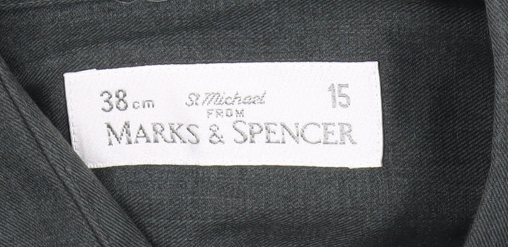 Marks and Spencer Men's Green Vintage Button-Up Shirt, Size 15