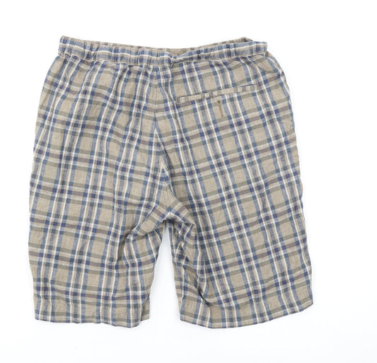 UNIQLO Men's Beige Blue Plaid Chino Shorts S