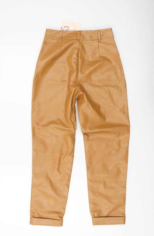 Missguided Petite Brown High Waist Trousers Size 4