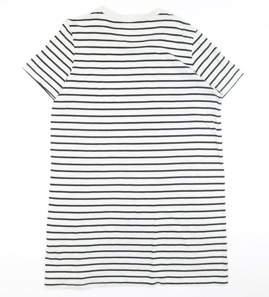 Only Women's White Striped T-Shirt Dress Size L