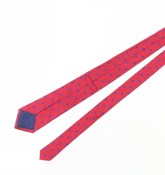 TM Lewin Men's Red Polka Dot Silk Tie Handmade