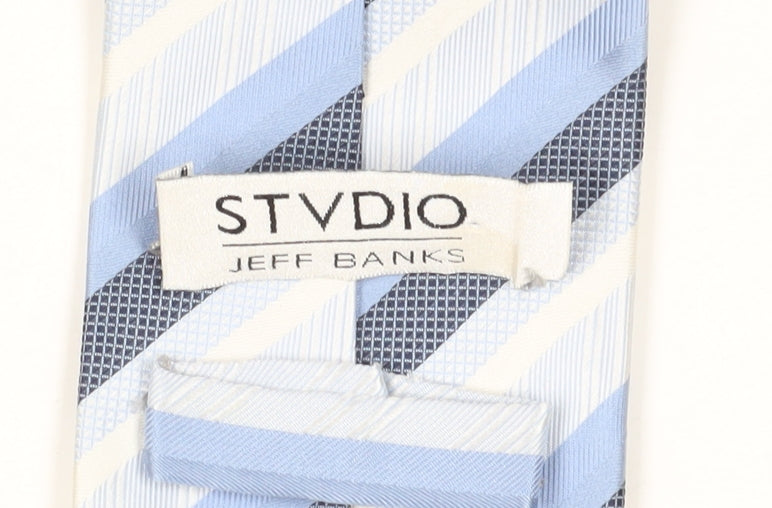 Mens STVDIO Jeff Banks Blue Striped 100% Silk Tie