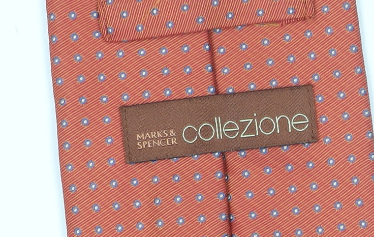 Marks and Spencer Orange Polka Dot Silk Tie for Men