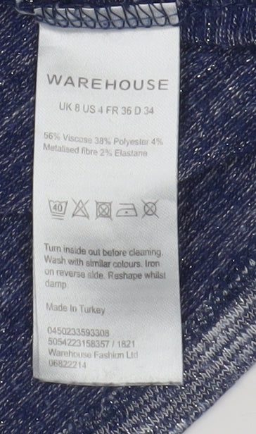 Womens UK Size 8 Warehouse Blue Basic T-Shirt