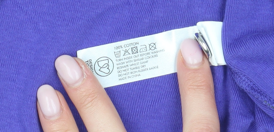 Brand and care label for Maine New England Women Purple Polo, size 14