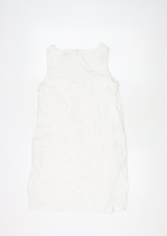 Next Women's White Linen Blend Sleeveless Dress Size 6
