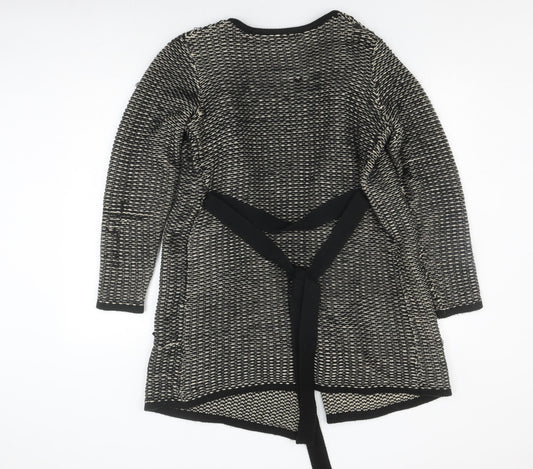 Isle Women's Black Beige Knit Coatigan, Size M, Casual Winter Warmth