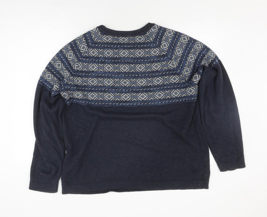 Selected Homme Men's Navy Grey 2XL Cotton Pullover Jumper