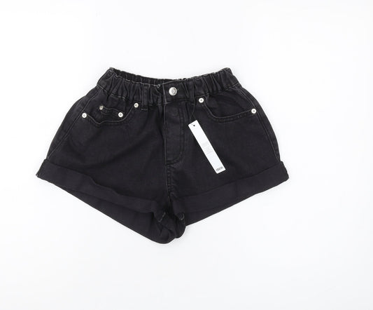 Additional front view of Asos Design Women's Black Mom Denim Shorts, size 8