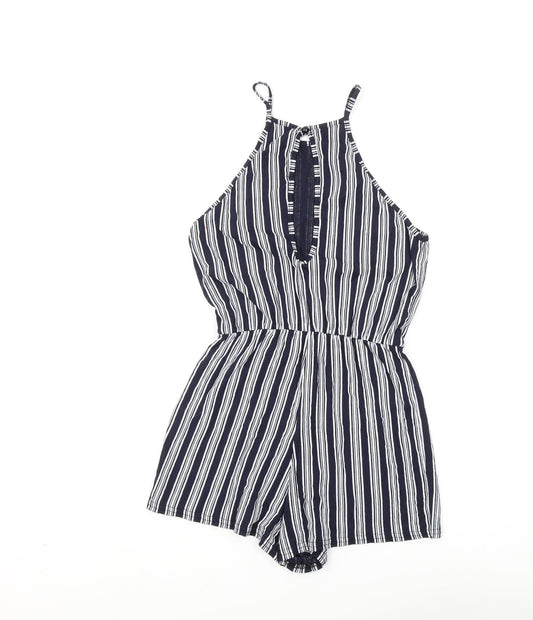 Boohoo Women’s Black Striped Halter Playsuit Size 8