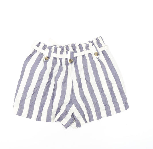 American Eagle Women's Blue Striped Paperbag Shorts L