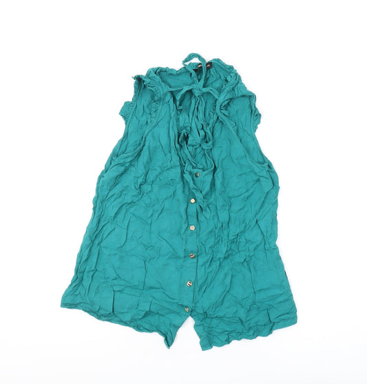 Womens UK Size 10 Oasis Green Ringer Blouse