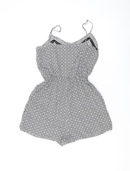 H&M Women's Black & White Geometric Playsuit, Size 6, Sleeveless