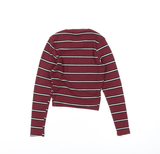 915 Generation Girls Red Cropped T-Shirt, Long Sleeve, Striped, 10-11Y