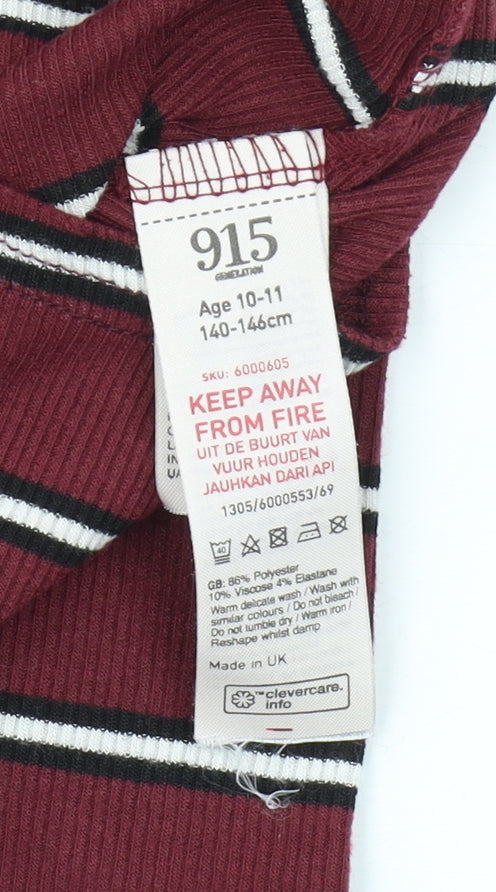 915 Generation Girls Red Cropped T-Shirt, Long Sleeve, Striped, 10-11Y