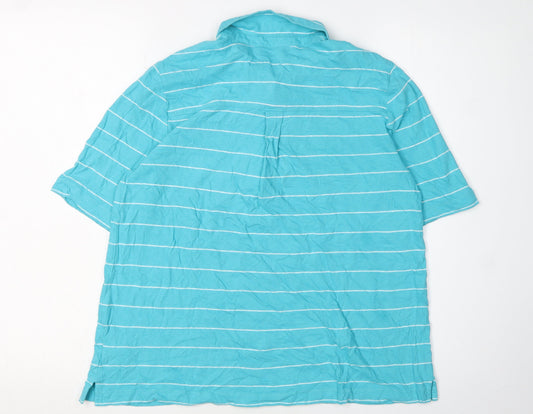 Lands' End Men's Blue Striped Collared T-Shirt M
