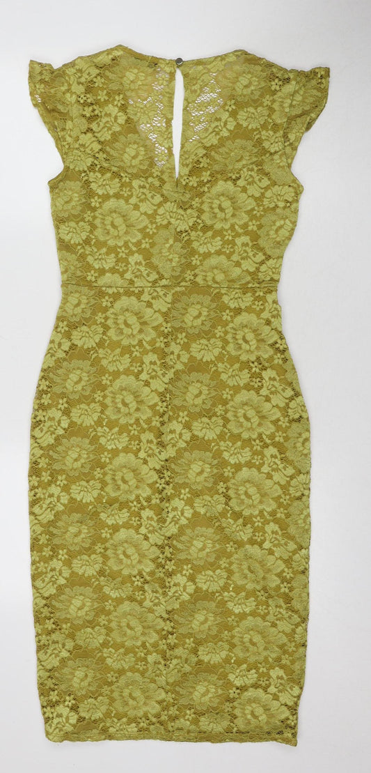 Marks and Spencer Women's Green Lace Dress - Size 8