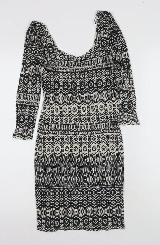 Women's Bodycon Dress Black White Size 10 Geometric