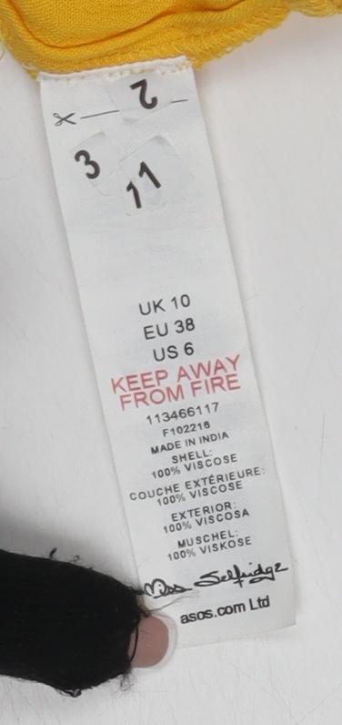 Brand and care label for ASOS Women's Yellow Petites Trapeze Dress