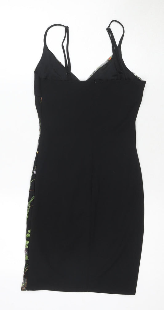 Quiz Women's Black Floral Slip Dress, Size 6, Party Wear