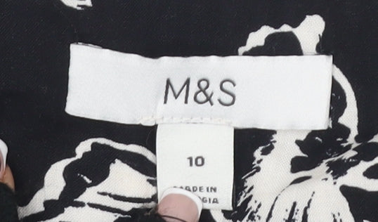 Marks and Spencer Floral A-Line Black Dress - Size 10
