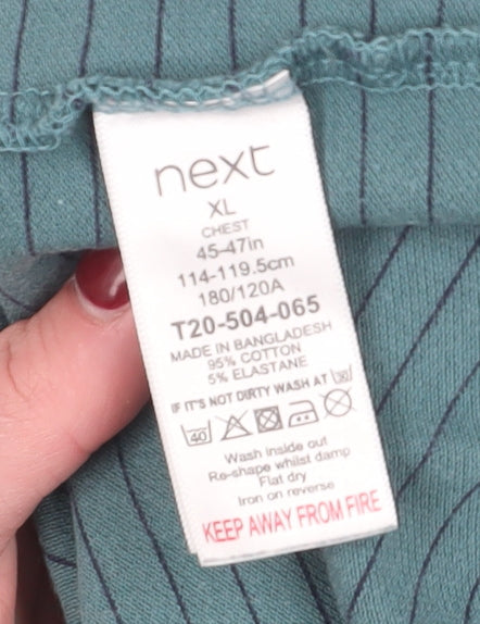 Next Men's Green Striped Polo, XL, Casual Summer Wear