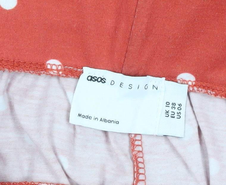 Brand and care label for ASOS Women's Red Polka Dot A-Line Skirt, size 10