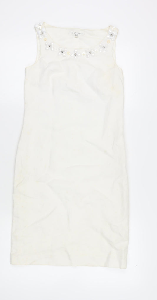 Additional front view of L.K. Bennett Women's Ivory Sequin Sheath Dress, size 6