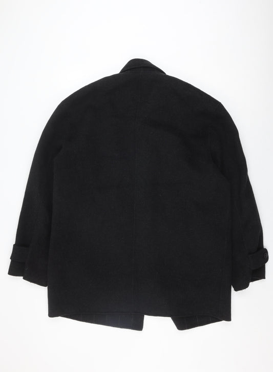 Zara Men's Black Wool Blend Overcoat - Size L, Autumn/Winter
