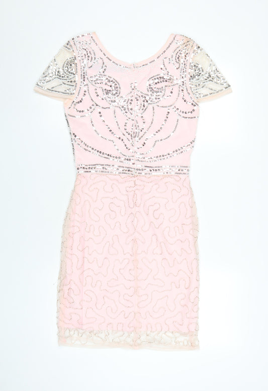 Boohoo Women’s Pink Sequin Bodycon Dress - Size 8