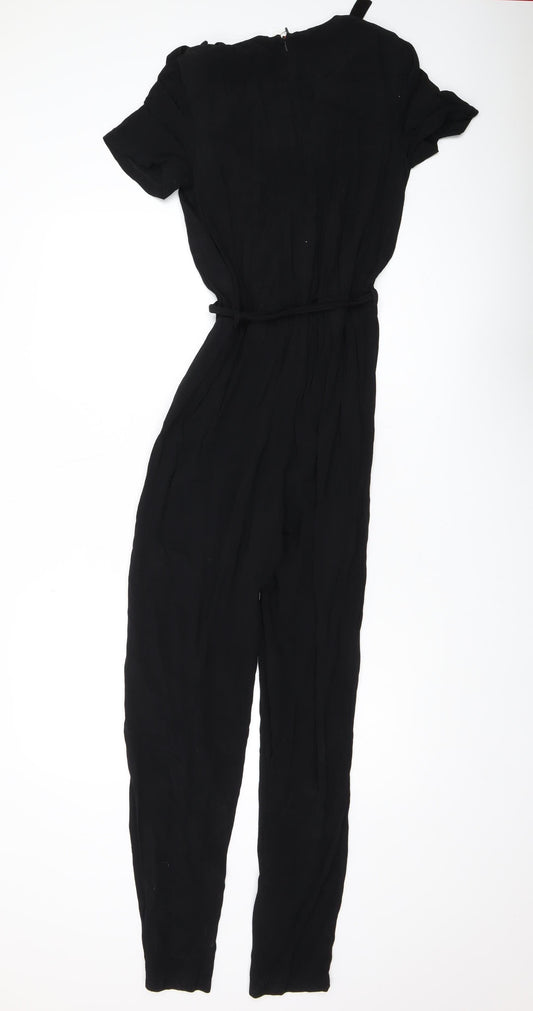 Warehouse Women's Black Size 6 Belted Jumpsuit