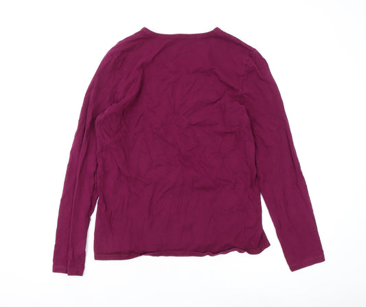 Lands' End Women's Purple V-Neck Long Sleeve T-Shirt M