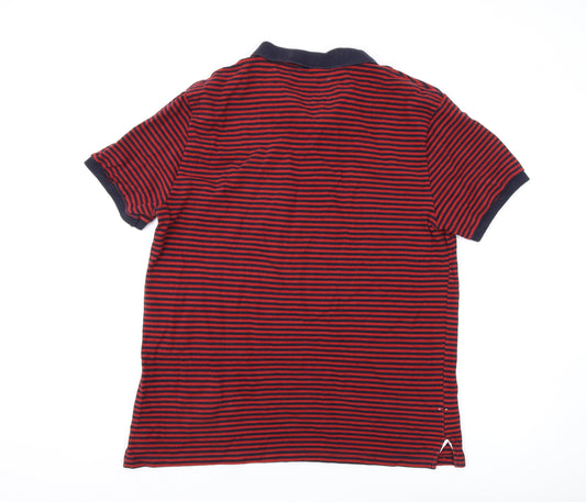 Gap Men's Red Striped Polo Shirt L Cotton