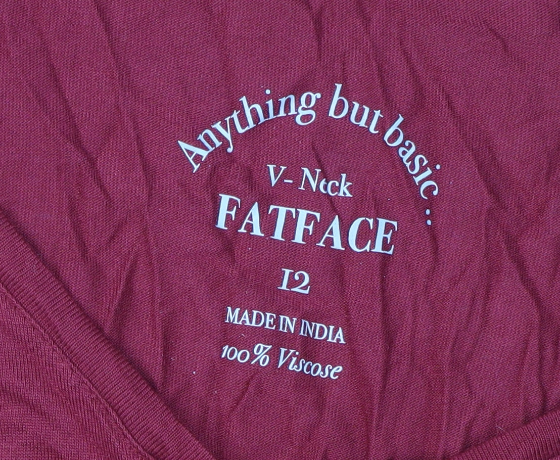 FatFace Women's Red V-Neck T-Shirt Size 12