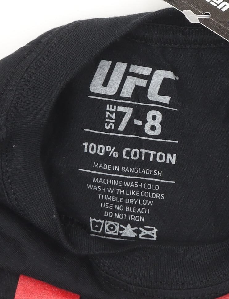 UFC Boys Black Cotton T-Shirt 7-8 Years with Logo, New