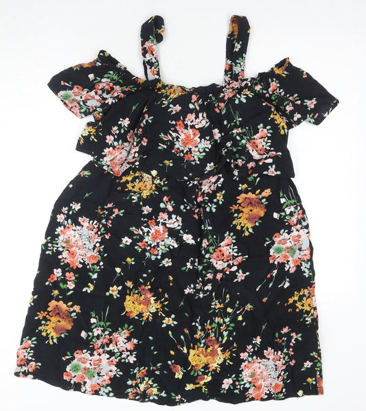 Marks and Spencer Women's Black Floral Dress - Size 12