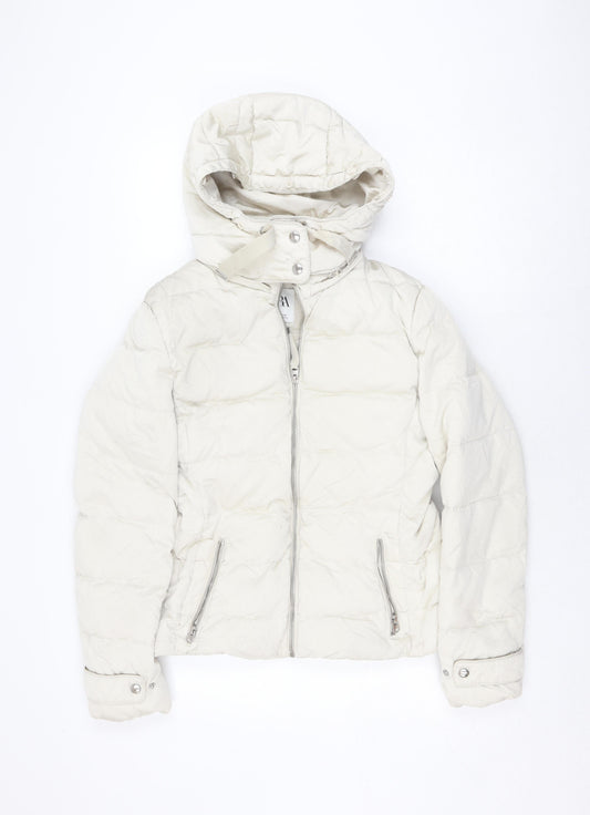 Womens UK Size M Zara Ivory Puffer Jacket