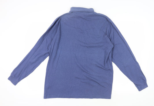 Lands' End Men's Blue Roll Neck Long Sleeve T-Shirt L