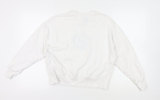 H&M White Graphic Pullover Sweatshirt M Unisex