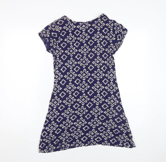 White Stuff Women's Blue Geometric Dress UK 8