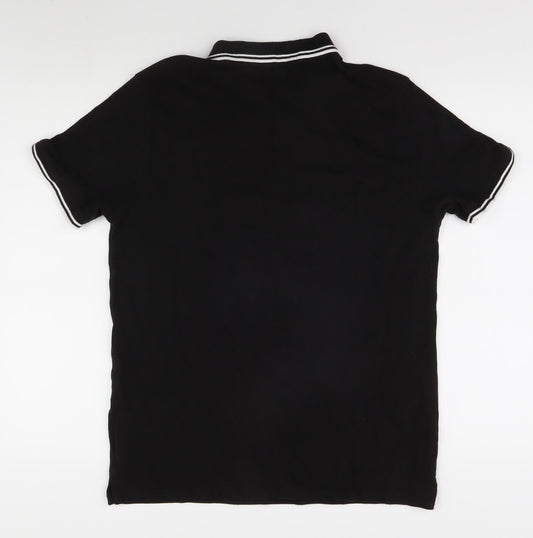 Pull&Bear Men's Black Polo, L, Cotton, Short Sleeve