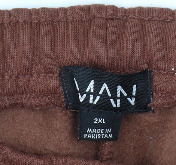 Boohoo MAN Men's Brown Jogger Trousers 2XL, Relaxed Fit