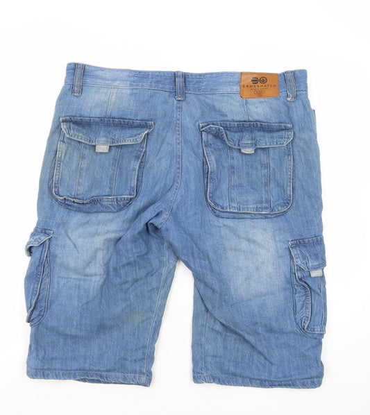 Crosshatch Men's Blue Cargo Denim Shorts - Size 34