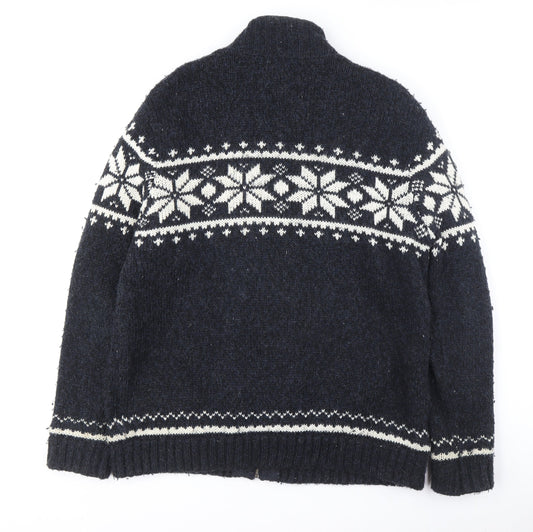Atlantic Bay Men's Blue Full Zip Jumper, Size L, Winter Knit