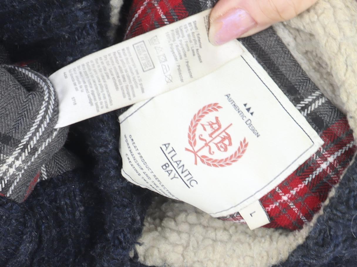 Atlantic Bay Men's Blue Full Zip Jumper, Size L, Winter Knit