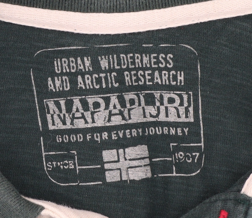 Napapijri Men's Green Long Sleeve Polo L