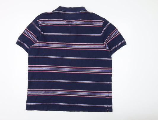 Marks and Spencer Men's Blue Striped Polo - XL