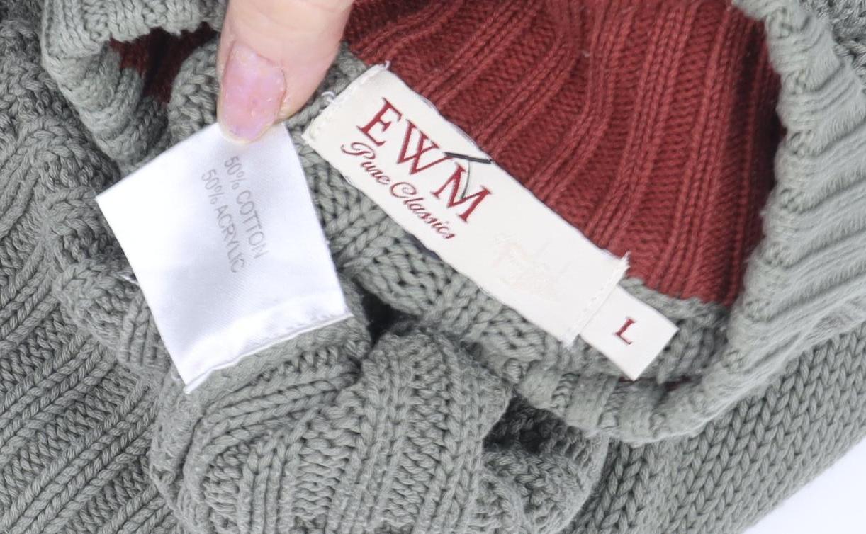 EWM Men's Green Cable-Knit Pullover, Size L